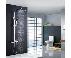 Auralum Columna de Ducha Termostática Mezclador de Ducha Ducha de lluvia y Ducha Cuadrada