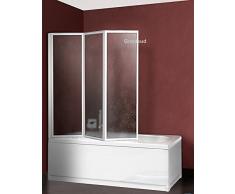 Mampara Bañera de acrílico puertas plegables 3, Altura 140 cm, Anchura 134 cm