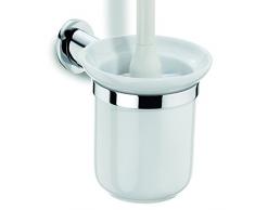 kela Makira Soporte y - Escobilla (Soporte y escobilla de Inodoro, Blanco, Cerámico, Acero Inoxidable, Makira, Anilla para Colgar, 120 mm)