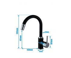 Auralum® Grifo Cocina Extraible de Control de Temperatura de Forma "U", Negro Cromo Grifo Monomando, Río-Calor para la Cocina y el Baño, Grifo del Fregadero(peso:1250g)