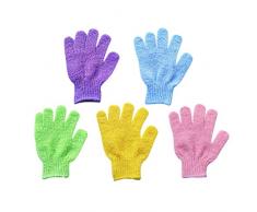 Frcolor 5 pares de guantes exfoliantes para baño, cinco dedos guantes de exfoliación corporal Ducha de baño sauna depurador mitt removedor de células muertas de la piel para hombres y mujeres