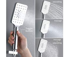 HOMELODY Conjunto de Ducha Cuadrado Ducha de Lluvia Delgada Ducha de Mano con 3 Tipos de Chorro Columna de Ducha Cromada para Cuarto de Ba/ño