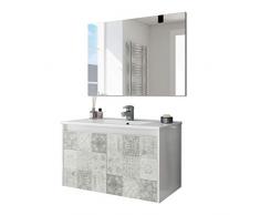 ARKITMOBEL 305034BO - Mueble de baño Due Dos Puertas con Estampado baldosas, modulo Lavabo Colgante Color Blanco Brillo y Arlo (Mosaico hidráulico), Medidas: 80cm (Ancho) x 48cm (Alto) x 45cm (Fondo)