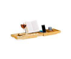 Relaxdays Bandeja Extensible de bambú Libros, Tabla para bañera con Soporte para Copas de Vino, Color Natural Ajustable, Beige, 23x110x5 cm