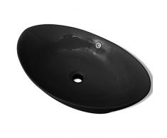 Festnight Lavabo Oval Desagüe - Color de Negro Material de Cerámica, 59 x 38,5x19 cm