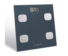 Rowenta Body up BR2520 Báscula de baño con medidor de grasa corporal e IMC, hasta 8 perfiles de usuario, con una gran pantalla LCD, plataforma de vidrio, hasta 150 kg de capacidad, Azul