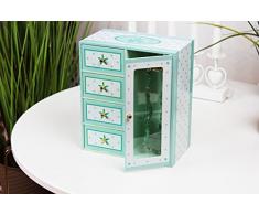 Joyero con puerta – H x B x T: 27 x 22 x 15 cm Grande Joyero con 4 departamentos – Armario para joyas Madera con espejo y cajones schränkchen con – Soporte para joyas Joyero Nuevo