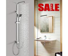 BONADE Columna de Ducha Acero Inoxidable Sistema de Ducha de Baño con Lluvia Conjunto de Ducha o Bañera Cuadrado con Alcachofa Fija y Manual Set de Ducha con Inversor