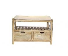 Rebecca Mobili Banco Shabby, Asiento con 2 cajones, Madera de Paulonia, Beige, Muebles de Entrada Dormitorio - Medidas: 46 x 60 x 33 cm (AxANxF) - Art. RE4451