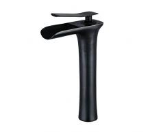 Grifo Lavabo Cascada Monomando,Grifos Baño de Latón,Negra,Montaje en encimera, un solo agujero,Hiendure HE6009BH