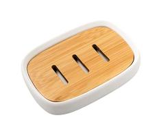 Ulable - Jabonera de resina para lavabo, jabonera de drenaje, caja de jabón de ducha para lavabo de baño, cocina, aspecto de piedra arenisca, color blanco
