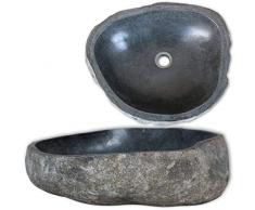 Festnight Lavabo de Piedra Lavabos de Baño Lavamanos rústica para Interior o Exterior Natural Ovalado 38-45 cm