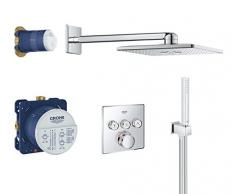 Grohe Grohtherm SmartControl Perfect - Juego de ducha con termostato Rainshower Cuadrado, para instalación empotrada con tres válvulas, 310 mm