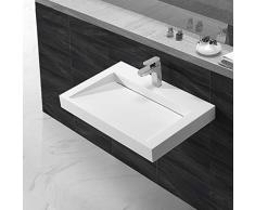 ZTGL Lavabo Pequeño Pared Lavamanos Baño Mármol Artificial Blanco Sin Desbordamiento 70x45 cm