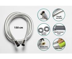 Krodo Flexo de ducha de PVC plateado de 1,5 m, fácil de limpiar, recambio universal, flexible, a prueba de torsión y fugas