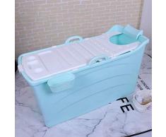 Bañera plegable Grande,Independiente Portátil del Hogar Baño Barril De Plástico SPA Baño Piscina Bañera Baño Cubo For El Adulto con Tapa (Color : Blue)