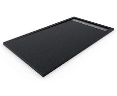 PLATO DE DUCHA DE RESINA CON MARCO LATERALES TEXTURA PIZARRA VALVULA INCLUIDA 80X120, NEGRO RAL 9005