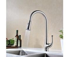 Moderno sola manija grifo de la cocina Estilo Comercial extraíble abajo del rociador de cocina mezclador giratorio toque grifos para lavabo, acabado en cromo