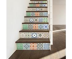 Walplus Vintage Porcelana Azulejos Mezcla Adhesivos de Pared 24 Piezas, Multicolor, 15 X 15 X 0.02Cm