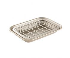 iDesign Portajabón para baño, jabonera pequeña de metal, jabonera de baño con rejilla incorporada para mantener seco el jabón, plateado mate