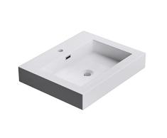 doporro Lavabo supendido o Lavabo sobre encimera blanco cuadrangular para lavamanos Colossum18 de 60cm de ancho Lavabo de mármol mineral fundido