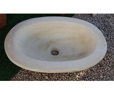 CATART Pila LAVAMANOS Rustica Oval para Interior O Exterior EN Piedra 56X43X16cm.