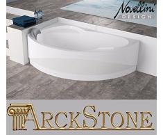 Bañera Baño Esquina Ángulo asimétrica curva Novellini Vogue estándar Marco columna dispensador instalación Izquierda Panel frontal 150x85 165x85 H55 cm reposacabezas acrílico acabado blanco brillante