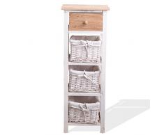 Rebecca Mobili Mueble baño, cajonera Estilo Country, 1 cajón 3 cestas, Madera de Paulownia Mimbre, marrón Blanco, Cuarto de baño Dormitorio- Medidas: 85 x 31 x 27 cm (AxANxF) - Art. RE4359