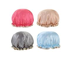 NEPAK 4 Piezas Gorro de ducha de plástico elástico, impermeable-lavables gorros de pelo para para el cuidado del maquillaje, para mujeres y niñas