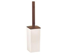 mDesign Moderna escobilla para inodoro – Portaescobillas independiente para el cuarto de baño y aseo de invitados – Estiloso escobillero de baño de bambú duradero y plástico – crema/marrón/natural