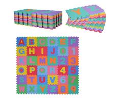 HOMCOM Alfombra puzle para Niños 192x192 cm 36 Piezas Numeros 0 al 9 y 26 Letras Alfabeto Goma Espuma