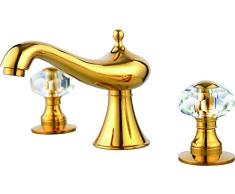 CZOOR Grifería de lavabo de baño de PVD 3 AGUJEROS dorada con lavamanos de cristal
