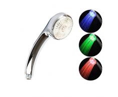 REY Alcachofa de Ducha LED Multicolor, Cabezal de Ducha con Luz en 3 Colores Diferentes y Cambiantes Según la Temperatura