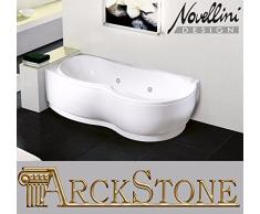 Bañera Baño de hidromasaje Esquina Ángulo Curva asimétrica rectangular Novellini Venus Hydro 170x70 180x80 H55 cm columna dispensador Izquierda Panel frontal Idro Whirlpool mando marco acrílico blanco