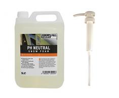 VALETPRO Snow Foam Nieve espuma de pH neutro, 5 litros, dosificador detallado, bomba manual para bidones, dosificación muy fácil de la nieve espuma con el dosificador práctico y preciso
