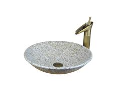 Teng Peng- Lavabo de mármol para baño - Lavabo sobre encimera Lavabo de Lavabo Redondo Arte de mármol Lavabo de Piedra Mediterráneo 44x11cm Lavabo Moderno