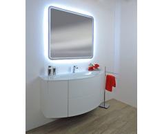 Mueble baño suspendido moderno Touch blanco Fresno, tamaño cm 120, lavabo cristal sin espejo a LED