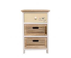 rebecca mobili Cómoda Mesilla de noche 3 Cajones Madera Blanca Beige Casa de campo Retro Dormitorio Bano (Cod. RE4340)
