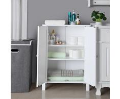 VASAGLE Armario para baño Armario de almacenaje Dos puertas Balda ajustable en altura 60 x 30 x 80 cm Blanco BCB60W
