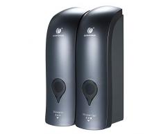 Dispensador de jabón Decdeal, CHUANGDIAN 300 ml x 2 dispensador de gel de ducha para montar en la pared, sin taladrar, doble cabezal manual, soporte para dispensador de champú y gel de ducha