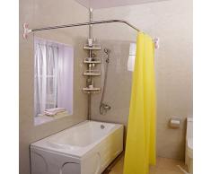 Barra de cortina de ducha curvada con ventosas, de Baoyouni, forma de L de esquina, de metal, extensible, L-Shaped, 102 x (118-180)cm