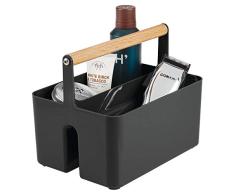 mDesign Caja organizadora para Cuarto de baño – Práctica Cesta con asa de Madera para el Almacenamiento de cosméticos – Organizador de baño portátil con 2 Compartimentos – Negro/Natural