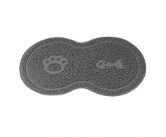 KINGCOO Gato Mascota Camada Caja Esteras, Estilo de Pata y Hueso Gato Estera Alfombrilla PVC Cama Plato Tazón de Agua Comida Manta para Perro Gato (Gris)