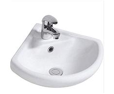 HOUSLER Lavabo de Pared de Esquina para Lavabo de cerámica Fregadero para baño 1 Toque Orificio 34cmx34cm x24 con Grifo Mezclador y residuos