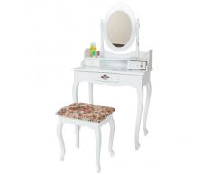 TecTake Tocador con espejo incluye taburete con silla mesa de maquillaje