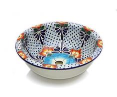 Floresa - Lavabo de cerámica de Talavera de México Motivos decorativos coloridos Cuarto de baño ideal con azulejos con efecto de madera Azulejos de cemento Gabinete rústico
