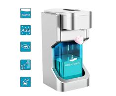 Dispensador de Jabón Automátic, 500ml Dispensador de Desinfectante Manos con Sensor de Infrarrojos, Sin Contacto Dispensador Automatico Gel con 2 Niveles de Espuma Ajustables para Baño, Inodoro
