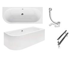 BESCO AVITA Bañera 170 x 75 cm acrílico SET delantal sifón bañera esquina bañera blanco diseño moderno desagüe derecho