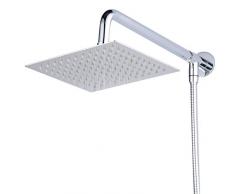 Hiendure® - Soporte de pared para cabezal de ducha cuadrado y manguera (20,32 cm, acero inoxidable, acabado cromado)