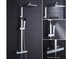BONADE Columna de Ducha Termostática Columna de Ducha Cuadrada con Mezclador Termostático Sistema de Ducha con Termostato Conjunto de Ducha Gruesa de Latón Cromado para Baño